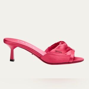 Prada Satin Rose Kitten Mule Sandals in Peonia